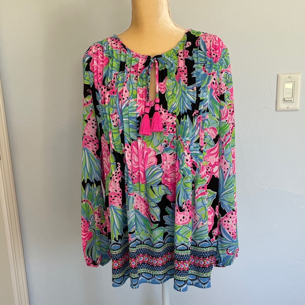 Lilly Pulitzer Popover Pink and Blue Floral Blouse - Rare Find!